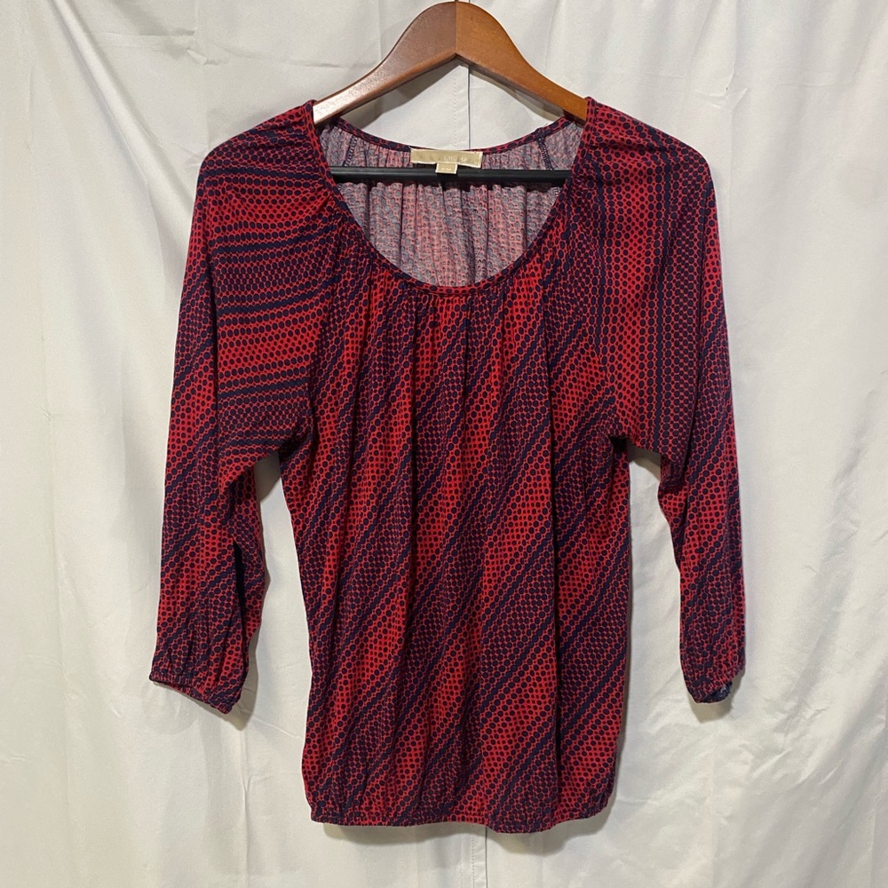MICHAEL Michael Kors Women's Red with Navy Dot Print 3/4 Sleeve Top Size PM - Picture 8 of 16
